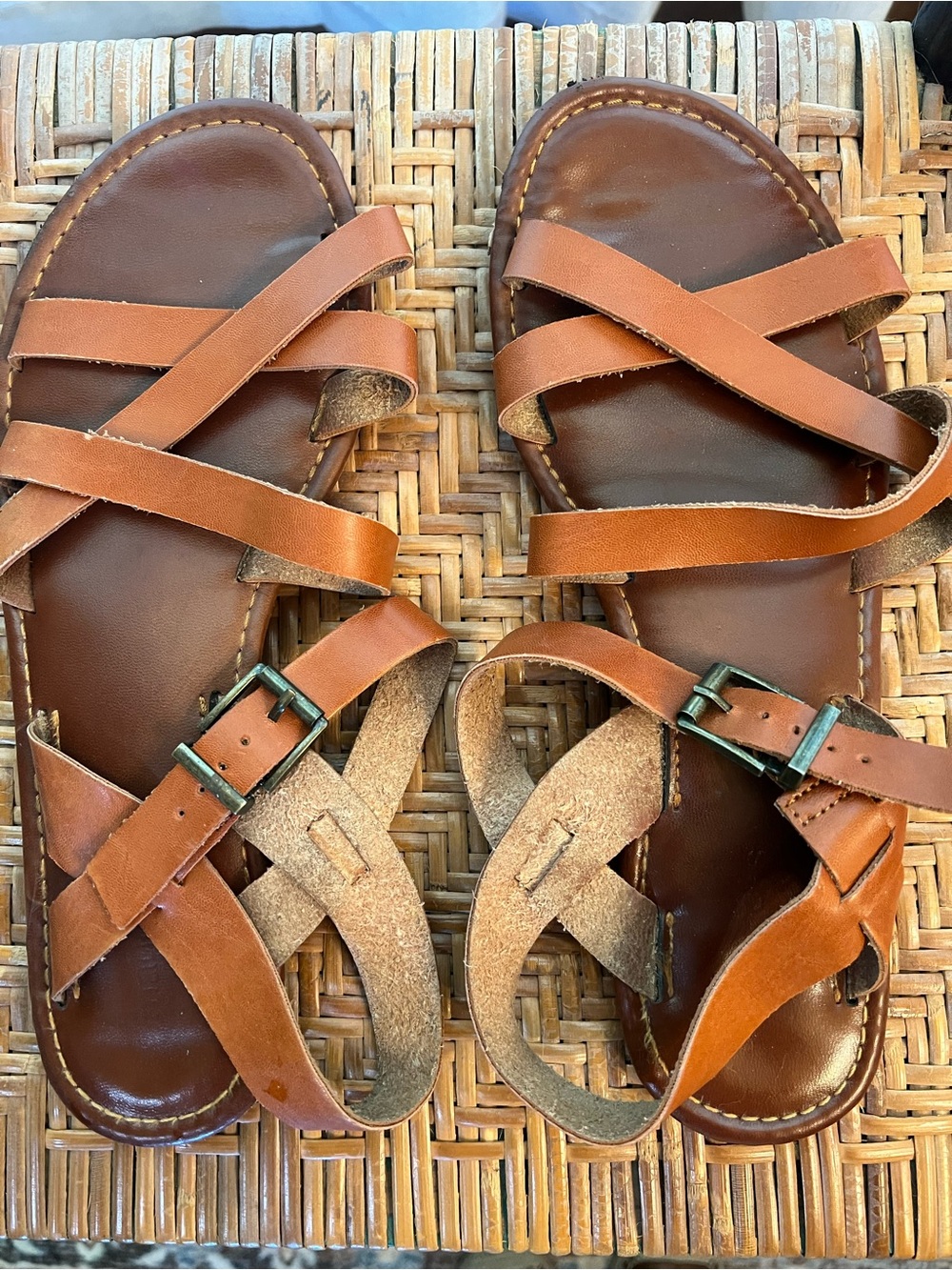 Maurices Brown Leather Strappy Buckle Sandals